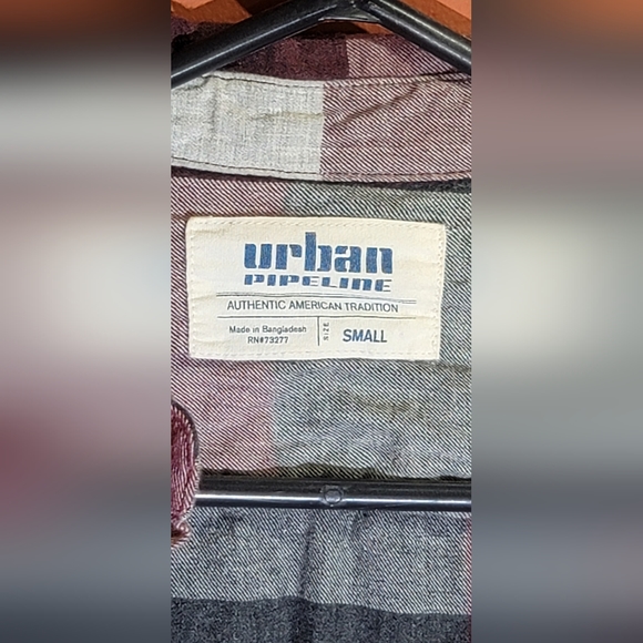 Mens Button Down Cotton Collar Plaid Shirt - Urban Pipeline - Picture 4 of 4